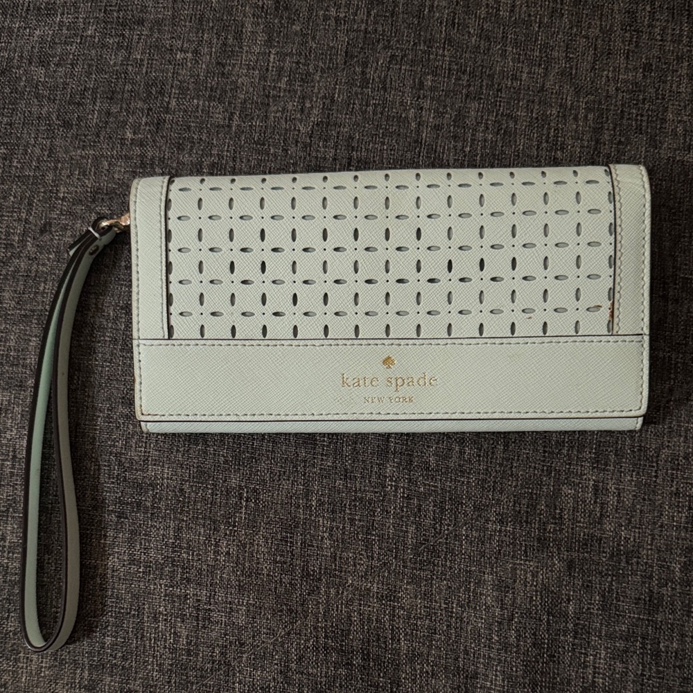 Kate Spade Light Green Perforated Wristlet